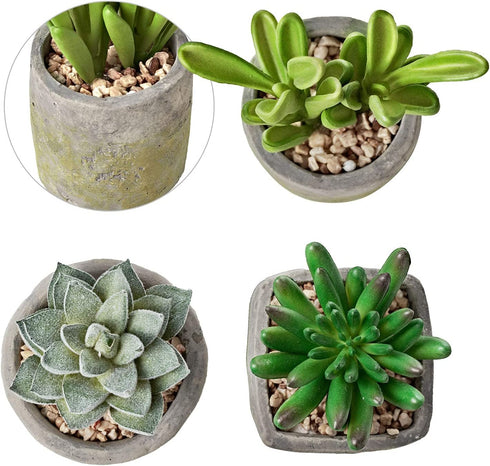 MOTINI Green Mini Artificial Succulents Plants Potted Small Faux Succulent in Cement Pots Fake Realistic Plant for Home Office Decor Indoor Outdoor, Set of 3