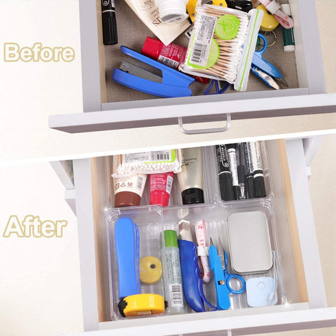 Kootek Desk Drawer Organizer Trays with 3-Size Drawer Dividers 6 Organizers Bins Customize Layout Storage Box for Bedroom Dresser Bathroom Kitchen Office (Clear)