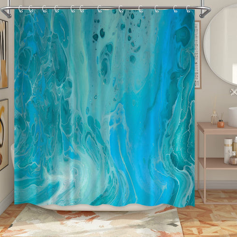 Blue Green Abstract Marble Shower Curtain Light-Color Modern Luxury Art Bath Curtain Waterproof Polyester Fabric Bathroom Decor Shower Curtains 72x72 Inches