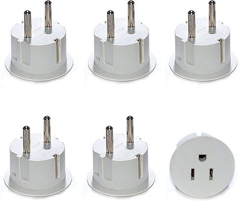 Orei American USA to European Schuko Germany Plug Adapters CE Certified Heavy Duty - 6 Pack - Perfect for Travelling with Cell Phones, Laptops, Cameras & More