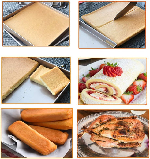 POKALI 11x11x1.5inch Carbon Steel Square Nonstick baking sheet cake pan,Angel Food Cake and Cheesecake Bakeware Pans,Square Bakeware Roasting Tray +1Reusable Baking Sheet Liners(11inch)