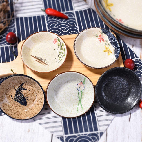 Side Dishes set of 5, Japanese Retro Porcelain Side Dish Bowl Seasoning Dishes Soy Dipping Sauce Dishes