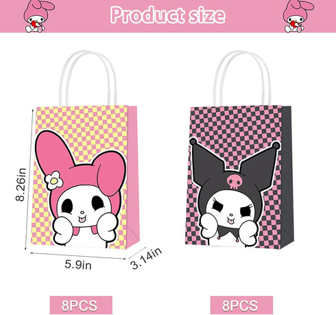 16pcs Kuromi Party Favor Bags, Cute My Melody Theme Birthday Paper Gift Bags with Handles for Kids Child Kuromi Party Decorations Goody Treat Candy Bags