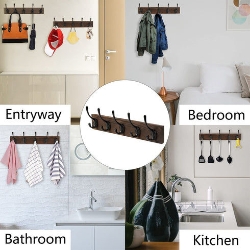2 Packs Coat Hooks Wall Mounted, BEIUTAO Wooden Board Coat Rack with 5 Vintage Black Wall Hooks, Hat Hooks Heavy Duty, Can Hang Coats, Hats, Towels, Wallets, Keys, Scarves,ect.