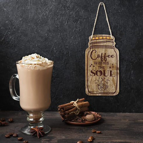 Jetec 3 Pieces Wood Coffee Sign Mason Jar Wall Hanging Plaque Farmhouse Coffee Decor Farmhouse Coffee Bar Decor Sign for Kitchen Decor Office Home Wall Table Decor (Simple Style)