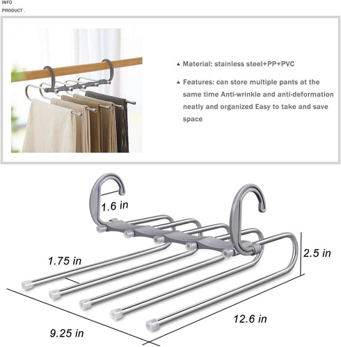 AIR&TREE 2 Pack Pants Hangers Space Saving,Anti-Rust Plastic Hangers,Durable and Sturdy Hangers for Pants Scarf Jeans Slack Trousers Ties Towels,Multiple Pants Hangers in One(Gray)