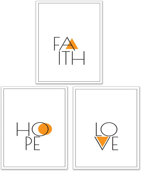 Faith Hope Love Quote Wall Art Decor Prints - Set of 3 (8x10) Inch Unframed Poster Photos - Kitchen Home - Gift Idea