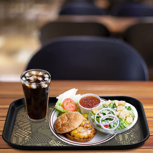 ZOOFOX Set of 4 Fast Food Tray for Eating, Plastic Serving Tray for Lunch, 14.5" X 10" Rectangular Textured Non-Slip Trays for Parties, Coffee Table, Buffets, Cafeteria