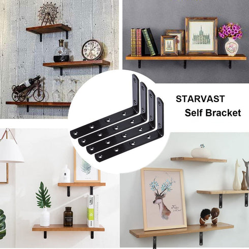 8 Pcs Black L Corner Bracket Stainless Steel Heavy Duty L Shaped Joint Right Angle Shelf Bracket Support Wall Hanging by STARVAST (Come with Screws)