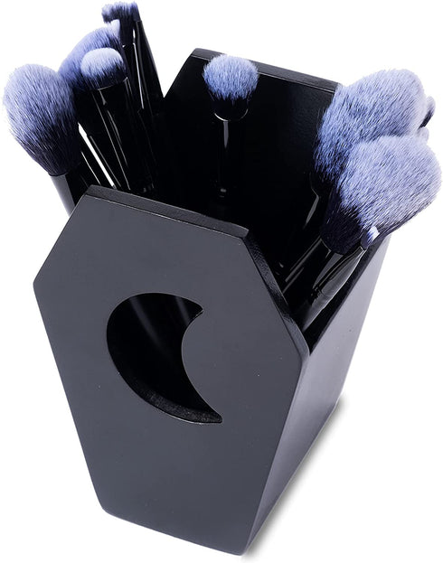 IRISVITA Small Coffin Pen Holder for Desk (Redesigned), Spooky Makeup Brush Holder, Gothic Decor for Home, Black Pencil Holder for Desk, Goth Room Decor, Mini Goth Vanity Organizer