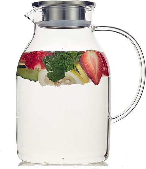 68 Ounces Glass Pitcher with Lid, Heat-resistant Water Jug for Hot/Cold Water, Ice Tea and Juice Beverage