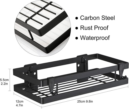 DUFU Shower Shelves Bathroom Caddy Organizer with Hooks, No Drilling Adhesive Wall Mount Carbon Steel Storage Rack for Bathroom, Kitchen and Toilet - 2 Pack
