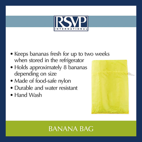 RSVP International Food Safe Nylon Banana Freshness Storage Bag, 11.5 x 13.75, Yellow
