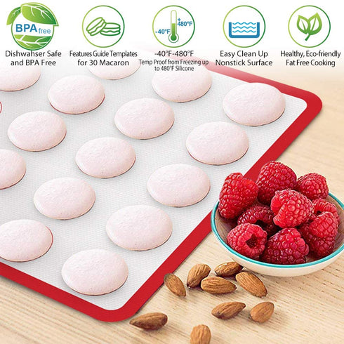 Silicone Baking Mat Macaron Baking Kit, Macaroon Baking Mat Set of 2 Half Sheet Nonstick Baking Mats, 6 Piping Tip, 2 Piping Bag and 2 Tie - Reusable Nonstick Liners for Baking Pans(16.5"x11.6")