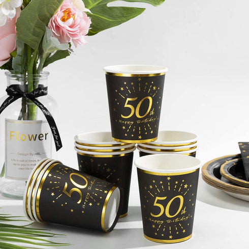 50th Birthday Plates and Napkins and Cups Sets Serves 30, 9" Dinner Paper Plates 7" Dessert Paper Plates 9 oz Cups 3 Ply Napkins 50th Birthday Party Supplies and Decorations for Men and Women