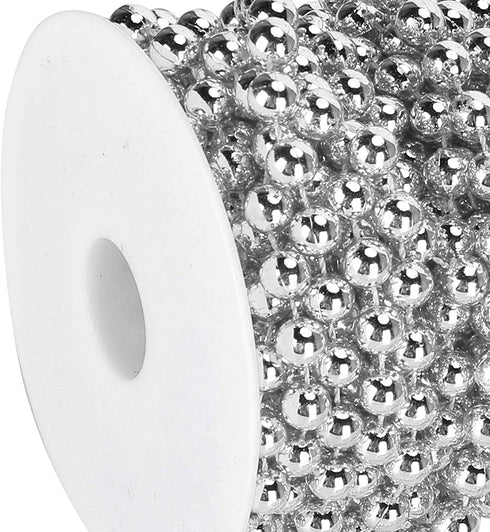 Emoshayoga Pearl Bead Roll, Garland Decoration Artificial Pearls Beads Garland Gold Beads Roll for Christmas Wedding DIY Decoration Holiday Party Supplies 8mm 10m/ 32.8ft(Silver)