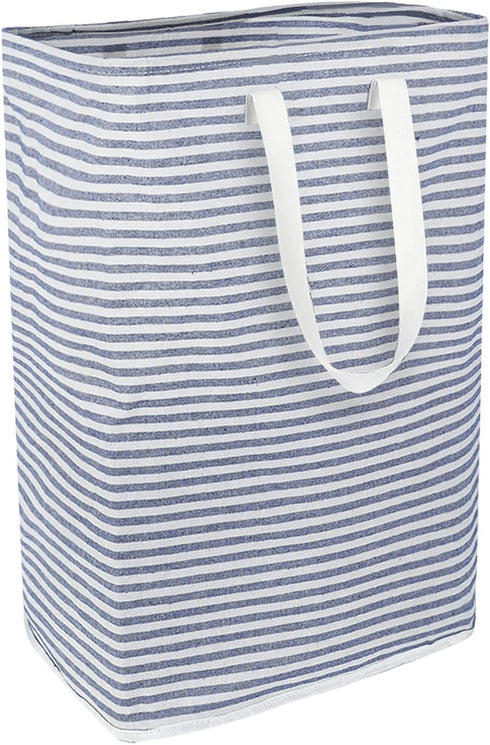 80L Extra Large Collapsible Laundry Baskets with Handle Waterproof Stripe Linen Washing Basket for Bedroom, Blue