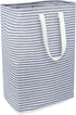 80L Extra Large Collapsible Laundry Baskets with Handle Waterproof Stripe Linen Washing Basket for Bedroom, Blue