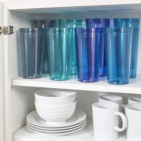 US Acrylic Caf© 32-ounce Plastic Restaurant Style Lightweight Stackable Beverage Tumblers | Reusable, BPA-free, Made in the USA, Top-rack Dishwasher Safe | Iced Tea Cups set of 12 in 4 Coastal Colors