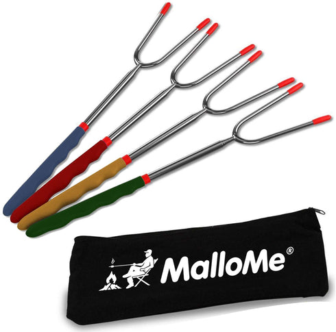 MalloMe Premium Marshmallow 45-inch Roasting Sticks Set of 4 Smores Skewers & Hot Dog Fork | Extending Patio Fire Pit Camping Cookware Campfire