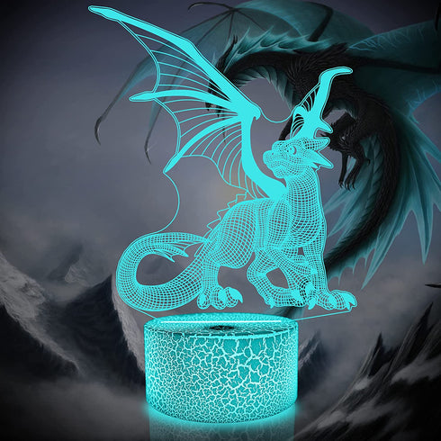 Lampeez Kids 3D Dragon Night Light Optical Illusion Lamp with 16 Colors Remote Control Changing Birthday Xmas Valentine's Day Gift Idea for Boys and Girls