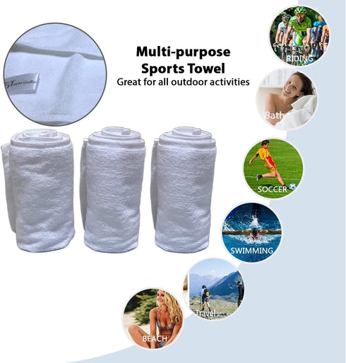 100% Cotton Gym Hand Towel -3 Pack for Exercise,Sport, Work Out, Sweat, Hiking ,spa, Basketball, Machine Washable White Perfect for Men and Women Super Absorbent Plus Bonus Gym Bag