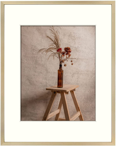 AUEAR, 11x14 Picture Frame - Display Photos 8x10 with Mat or 11x14 Without Mat - Aluminum Metal Pictures Frame for Wall Mounting - Real Glass (Gold)