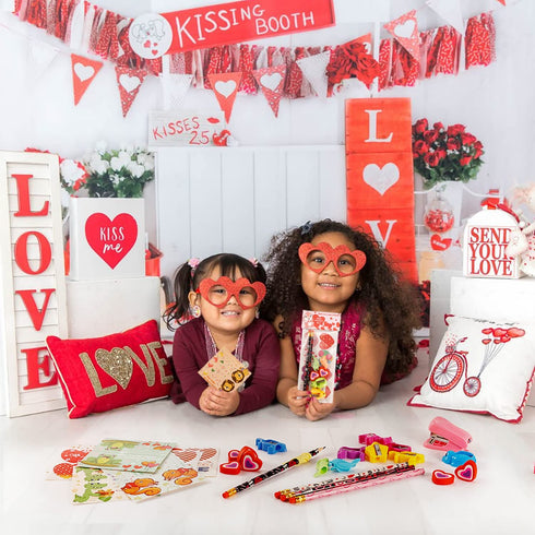 Valentines Day Gifts for Kids Classroom - 28 Packs Super Value Valentines Stationery Kit, Valentines Cards, Valentines Pencils, Erasers, Pen Sharpeners,Pen Holders,Valentine Exchange Party Favors Toys