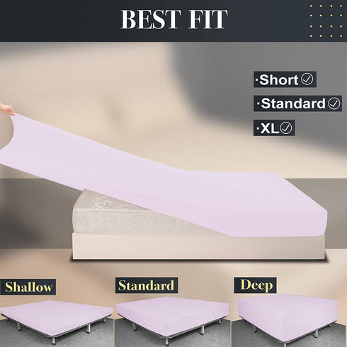 N&Y HOME King Size Fitted Sheet Only - 4-Way Stretch Jersey Knit, T-Shirt Feeling & Ultra Soft, Wrinkle Free, Non-Slip & Snug Fit for Mattress (Deep: 5"-13") - Pale Purple, King