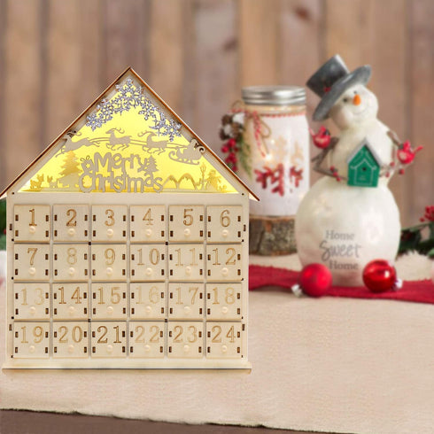 CCINEE Christmas Wooden Advent Calendar with LED Light 24 Storage Drawers Christmas Countdown Calendar for Holiday Decoration