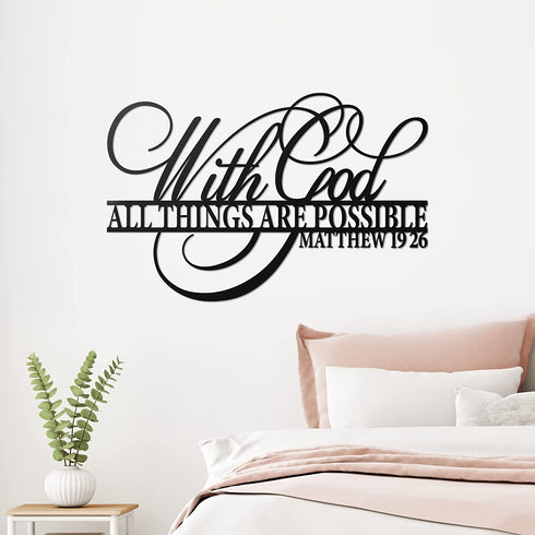 ViveGate With God All Things Are Possible Sign Metal Wall Decor, 18"X12" Inch Religious Scripture Black Christian Bible Verses Everthing Is Possible with God Bibical Wall Hanging Decoration