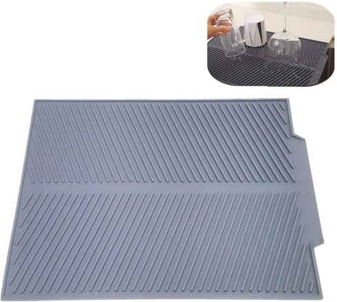 KeepingcooX Non-Slip Silicone Dish Drying Mat. 17 x 13 Inches 0.71 lb - Dish and Glassware Sloped Board Silicone Tray in Grey - Dishwasher, Heat Resistant Trivet (Large)