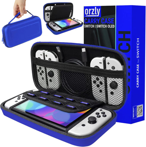 Orzly Carrying case for Nintendo Switch OLED and Switch Console - Midnight Blue Protective Hard Portable Travel case Shell Pouch for Nintendo Switch Console & Accessories