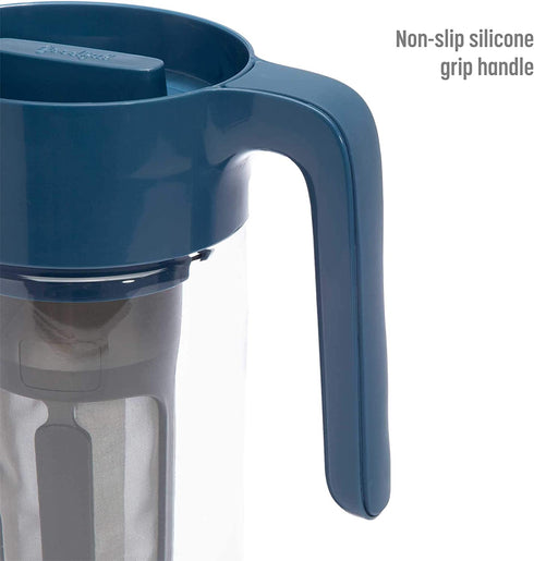Goodful Airtight Cold Brew Iced Coffee Maker, Shatterproof Durable Tritan Plastic Construction, Leak-Proof Lid, Large Capacity with Premium Stainless Steel, 2.25 Qt, Blue