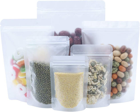 100 Pack 3.5x5.1 inch Resealable Stand Up Bags Matte Clear Zipper Lock Heat Seal Pouch with Tear Notch for Zip Food Storage Lock Packing