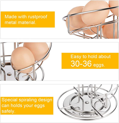 Toplife Spiral Design Stainless Steel Egg Skelter Dispenser Rack,Storage Display Rack,Silver