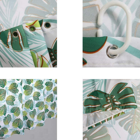 Ufaitheart 42 x 65 Inch Short Shower Curtain Fabric Bathroom Shower Curtain Sets Tropical Leaf Design, Green and OrangeRed