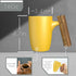 DHPO Artisan Series Coffee Mug Ceramic Cup for Milk, Tea, Juice or Hot Cocoa with Lager Wooden Handle, Tumbler 16oz Porcelain Drinkware ,Gift for Women and Men, Yellow