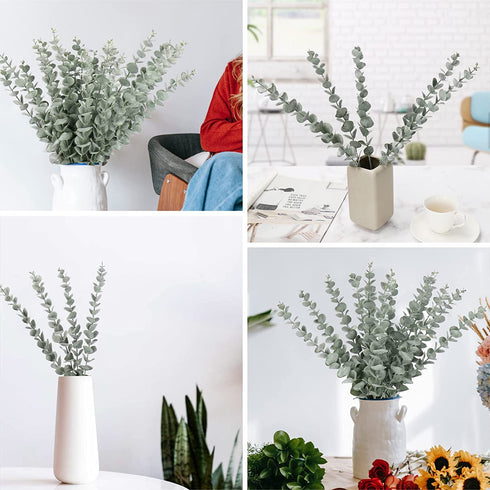 18" Artificial Eucalyptus Stems, Faux Greenery for Coffee Table Decor Farmhouse Home Decor Wedding Decor and Wreath Making Fake Plants Leaves for Hobo Room Decor(Dark Green,24 Stems)