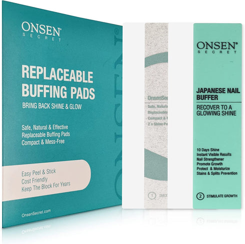 Onsen Secret Nail Buffer Block Replacement Pads - 3 Way Buffing Block Smooth Shine Natural Nail Buffing Pads w/ 3 Sides Coarse, Soft, Silky, Nail Buffer Replacement Pads Only - 4 Combo Pads - 1 Pack