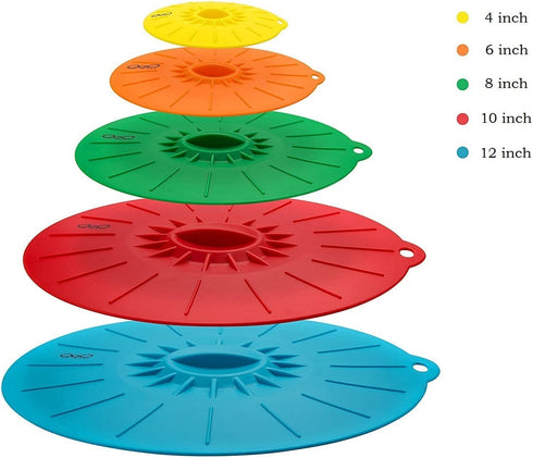 Microwave Covers, Silicone Food Lids sets, 5 Colorful Combo for Bowl Cup Pot Skillet Airtight Seal Super Suction Lid