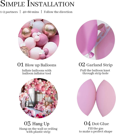 Pateeha Pink Balloon Garland 130 Pcs Baby Shower Decorations for Girl Dusty Rose Gold Metallic Double Stuffed Balloon Arch Kit for Wedding Bridal Shower Birthday Party Decorations