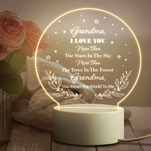 Mothers Day Gifts for Grandma from Grandchildren - Grandma Birthday Gifts Night Light, Grandma Gifts for Mother's Day, Birthday, Thanksgiving, Acrylic Night Lamp Gifts for Grandma