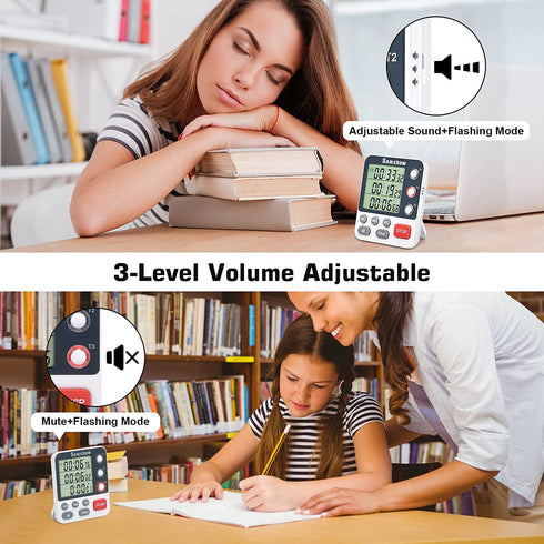 Digital Kitchen Timer 3 Channels Triple Timer Daul Timers Cooking Timer Magnetic Stopwatch Timer for Classroom Countdown Clock for Kid Large LCD Display Adjustable Volume Loud Alarm(Battery Included)