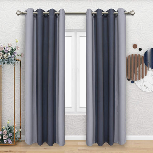 FLOWEROOM Color Block Blackout Curtains for Bedroom, 52 x 72 Inch Long, Grey and Silvery Grey Thermal Insulated and Sun Light Blocking Gradient Curtain, Grommet Window Curtains, Set of 2 Panels