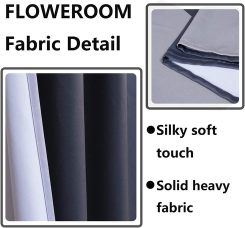 FLOWEROOM Color Block Blackout Curtains for Bedroom, 52 x 72 Inch Long, Grey and Silvery Grey Thermal Insulated and Sun Light Blocking Gradient Curtain, Grommet Window Curtains, Set of 2 Panels