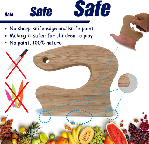 Montessori kitchen tools for toddlers, Safe Wooden Kids Knife & Cutting Board Sets Basic Life skills Veggies Fruits Avocado Banana Cooking Kitchen Chopping Tools for Toddlers 345-12 Years Old