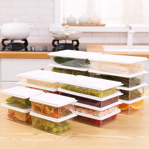 JCXivan Produce Saver Storage Containers with Lids,Set of 4 Refrigerator Organizer Bins,LeakProof Food,BPA Free Plastic,Use in Snacks ,chopped salad and Fruit,Stackable