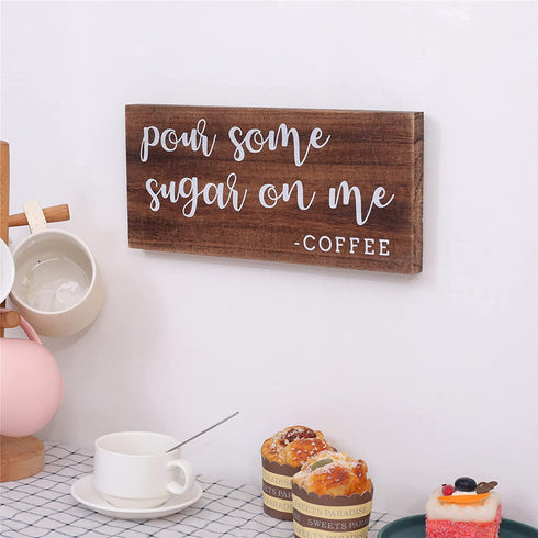 U/D Coffee Bar Decor,Home Accessories Signs,Farmhouse Kitchen Sign Coffee Station, Coffee Lovers Gifts,Coffee Wall Decor, Pour Some Sugar On Me Coffee, 12*5.5*0.8inch