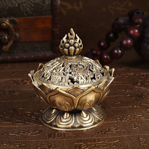 Fdit Incense Holder Burner Zinc Alloy Lotus Incense Smoke Cone Aroma Burner Holder Wooden Charcoal Cone Burner 2 Colors (1#)